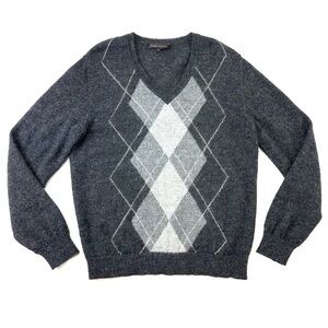 Jonathan Macintosh alpaca argyle sweater Mens Size Large Pullover Vneck charcoal